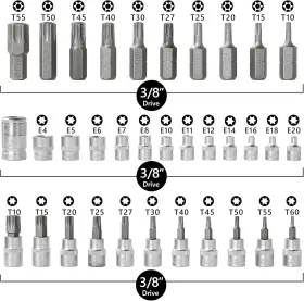 X0504 ANFAHR Drive Male Female Torx Star Bit Socket Set Tool #2