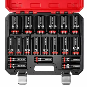 Buymxtang 19pcs1 19pcs 1/2 Inch Sae Impact Socket Set Deep Sockets 3/8 - 1-1/2 6 Point Cr-mo 1