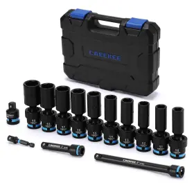 Caeekee Ck015 3/8 Inch Drive Deep Universal Impact Socket Set 14-piece Swivel Cr-m