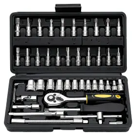 Elinoover 730171850912 46 Pieces Drive Socket Ratchet Wrench Set 1/4 Inch Metric Ratche