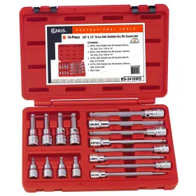 Genius Tools Bs-3416ws 16 Piece 3/8 Inch And 1/2 Dr. Sae Wobble Hex Bit Socket Set -