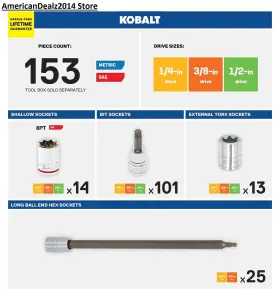 MO81798 KOBALT Hex Phillips Square Torx Tr Bit Driver Socket #2