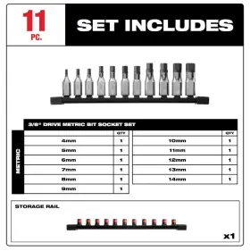 48-22-9543 MILWAUKEE Drive Hex Bit Socket Set #2