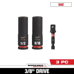 Milwaukee 726084583818 Shockwave Impact Duty 3/8 Inch Drive Deep Well Socket Set 3-pack