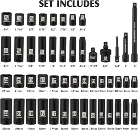 750139256297 MIXPOWER Drive Impact Socket Set Point Standard #2