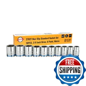 Rigor B0cj942sn1 27027 Max-grip Non-slip Standard Socket Set 10-piece Anti-slip Chrome