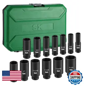 Sk B0clnrbbxw 1/2 Drive Impact Socket Set Deep Sae Sockets 13-piece 7/16 To 1-1/4 Premium