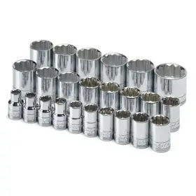 Sk Handtools 1924 Tools Usa 1/2 Inch Drive 24 Piece 12 Point Standard Metric Chrome Socket Set