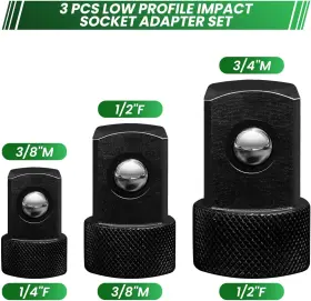 3PCS-SHALLOW-ADPTER STEEL VISION Impact Socket Adapter Set #2