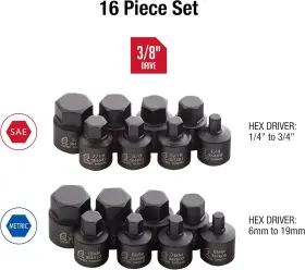 3646 SUNEX TOOLS Drive Impact Stubby Hex Driver #2