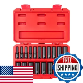 Tekton B0942byygc 3/8 Inch Drive Deep 6-point Impact Socket Set 19-piece 6-24 Mm - Case