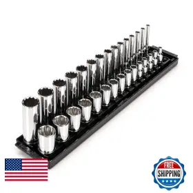 Tekton B0bytj34pw 3/8 Inch Drive 12-point Socket Set Rails And Tray 30-piece 1/4-1