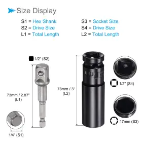 634149684793 UXCELL Impact Socket Set Drive Hex Shaft #3