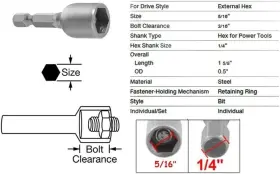 445027015065 YXQ Drill Bit Set Hex Magnetic Power Socket Nut #3