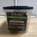 Camo 250ct. Deck Screw, #10 Thread, 3-1/2 In L, Bugle Head, Star Drive, Type 17. Fixed Price $37.50.
