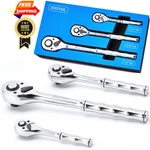 Koopool 3-piece Ratchet Set, 1/4", 3/8", 1/2" Drive 1/2", Silver. Fixed Price $41.99.