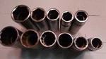 11 "snap-on" U.s.a. 1/2" Drive Deep Sockets(5 Are 6 Point And 12 Point.). Fixed Price $50.00.