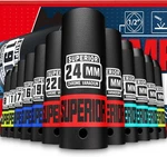 12 Piece 1/2" Drive Impact Socket Set, 8mm To 22mm Deep 1/2 Metric. Fixed Price $45.99.