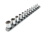 Tekton Inch Drive External Star Socket Set W/ Twist Lock Rail, 12 Pc E4 - E20. Fixed Price $50.39.