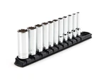Tekton 1/4 Inch Drive Deep 12-point Socket Set With Rail, 11-piece (4-14 Mm). Fixed Price $56.99.