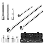 Koopool 10pc Breaker Bar Set Flex Head 1/4 3/8 1/2 Drive W Extensions Kit. Fixed Price $52.99.