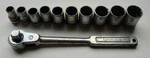Vintage Indestro 12 Point Socket Set-1/2in Drive-10 Piece Set With Rachet. Fixed Price $40.00.