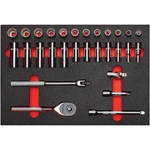 Proto 3/8in Drive 12pt Foamed Socket Set 29pc With Pear Head Ratchet. Fixed Price $382.99.