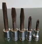 Vtg Snap-on 3/8" Drive Screwdriver Sockets ",5/16", " Flat Tip #2,#3 Phillips. Fixed Price $35.00.