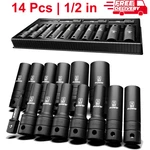 14pcs 1/2" Super-rugged & Durable Impact Socket Set, Well-made Industrial Grade. Fixed Price $29.24.