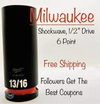 Milwaukee Tool 49-66-6227 13/16 In. Shockwave Impact Duty 1/2" Socket Drive Deep. Fixed Price $13.68.