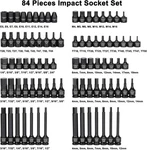 84 Pieces 3/8" Dr. Master Hex & Torx Bit Impact Socket Set Cr-mo Sae/metric. Fixed Price $125.82.