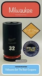 Milwaukee 49-66-6407 32mm Shockwave Impact Duty 3/4 In. Drive Deep Socket 32 Mm. Fixed Price $25.64.