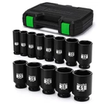 Tecotek 1/2" Drive Deep 6-point Impact Socket Set, 13-piece Spindle Axle Nut .... Fixed Price $87.44.