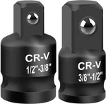 2pcs Impact Socket Adapter And Reducer Set, 1/2" To 3/8" & 2pcs, Black. Fixed Price $16.99.