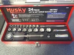 Husky Professional 24pc Metric 1/4" & 3/8" Dr. Socket Set Never Used Made In Usa. Fixed Price $74.99.