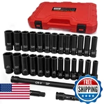 Wett 1/2" Impact Socket Set 29-piece Deep Cr-v Steel Sae Metric 6-point Extensio. Fixed Price $74.70.