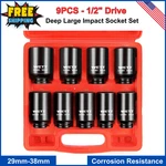 Wett 1/2" Drive Deep Large Impact Socket Set, 9-piece Spindle Axle Nut Metric. Fixed Price $39.22.