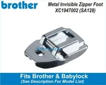 Snap-on Low Shank Brother Invisible Zipper Foot (#sa128). Fixed Price $9.99.