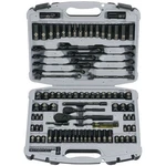 Stanley 99-piece Black Chrome And Laser Etched Socket Set. Fixed Price $149.99.