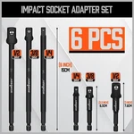 6 Piece Impact Sockets Adapter Sets 3-inch And 6-inch Hex Shank 1/4" 3/8" 1/2". Fixed Price $16.59.
