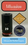 Milwaukee 49-66-6404 29mm Shockwave Impact Duty 3/4 In. Drive Deep Socket 29 Mm. Fixed Price $18.98.