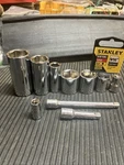 Stanley 7 3/8 Dr, 1 1/4 Dr Assorted Sae Sockets And Two Drive Extensions. Fixed Price $14.00.