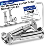 20 Sets M6 25 Mm Barrel Nuts And Bolts, Hex Socket Binding Screws For Fur. Fixed Price $21.58.