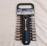 Quinn 21 Pc Chrome Ratcheting Socket Set Sae & Metric High Visibility. Fixed Price $18.74.