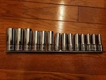 Mac Tools 14 Pc 3/8" Drive Metric 6pt 6-19mm Deep Socket Set + Rail Sxgm146br. Fixed Price $299.99.