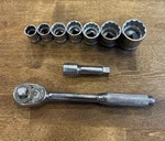 Indestro 3/8"drive 9 Pc - Ratchet And 7 Piece Socket Set 12pt Usa. Fixed Price $30.00.