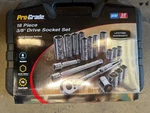 Pro-grade 3/8" Drive Metric Chrome Head Ratchet & Socket Set, 18 Pieces. Fixed Price $39.00.