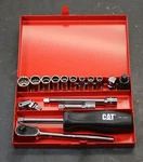 Cat Caterpillar 213-4443 1/4" Drive Ratchet & Socket Set W/ Extensions Adapters. Fixed Price $210.00.
