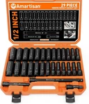 Amartisan 29-piece 1/2" Drive Impact Socket Set, 6 Point, One Size, Black. Fixed Price $72.99.