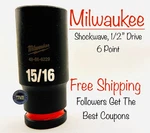 Milwaukee 49-66-6229 Shockwave Impact 1/2" Drive 15/16" In Deep 6 Point Socket. Fixed Price $15.67.